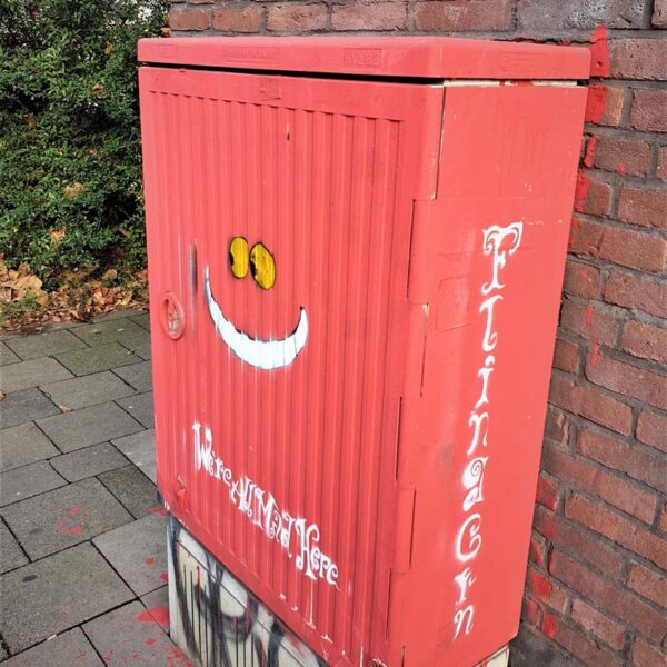 Das Bild zeigt einen Ermittlungspunkt auf dem Krimi-Trail in Duesseldorf Flingern..